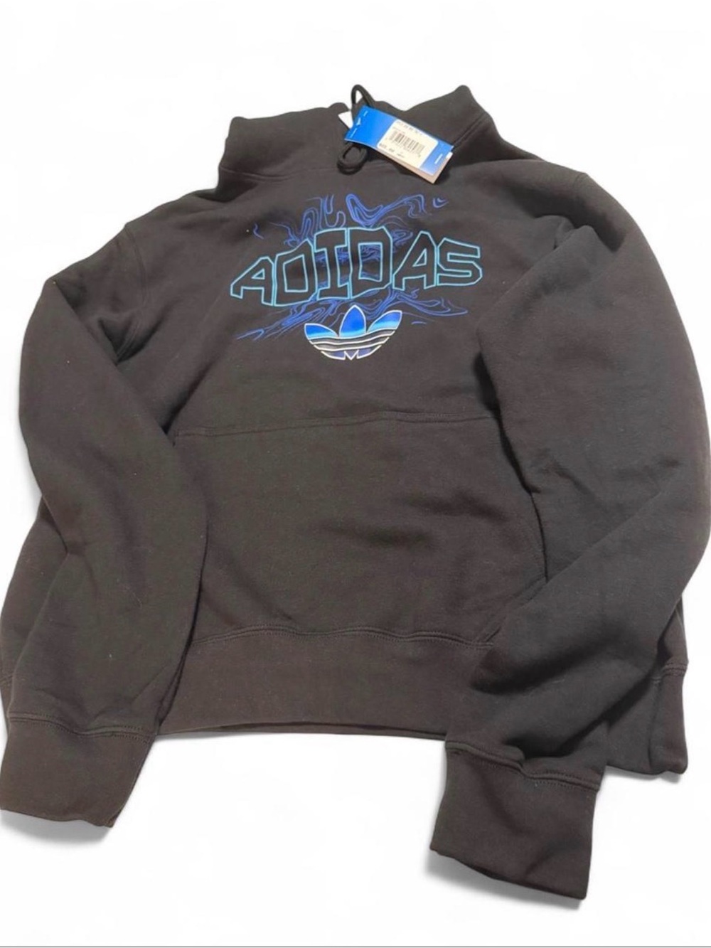 Adidas Hoodie Black Sweatshirt with Blue Logo Graphic